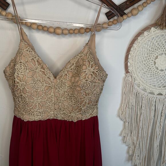 B. Darlin Gold Shimmer Burgundy Skirt Mini Dress - Picture 2 of 4